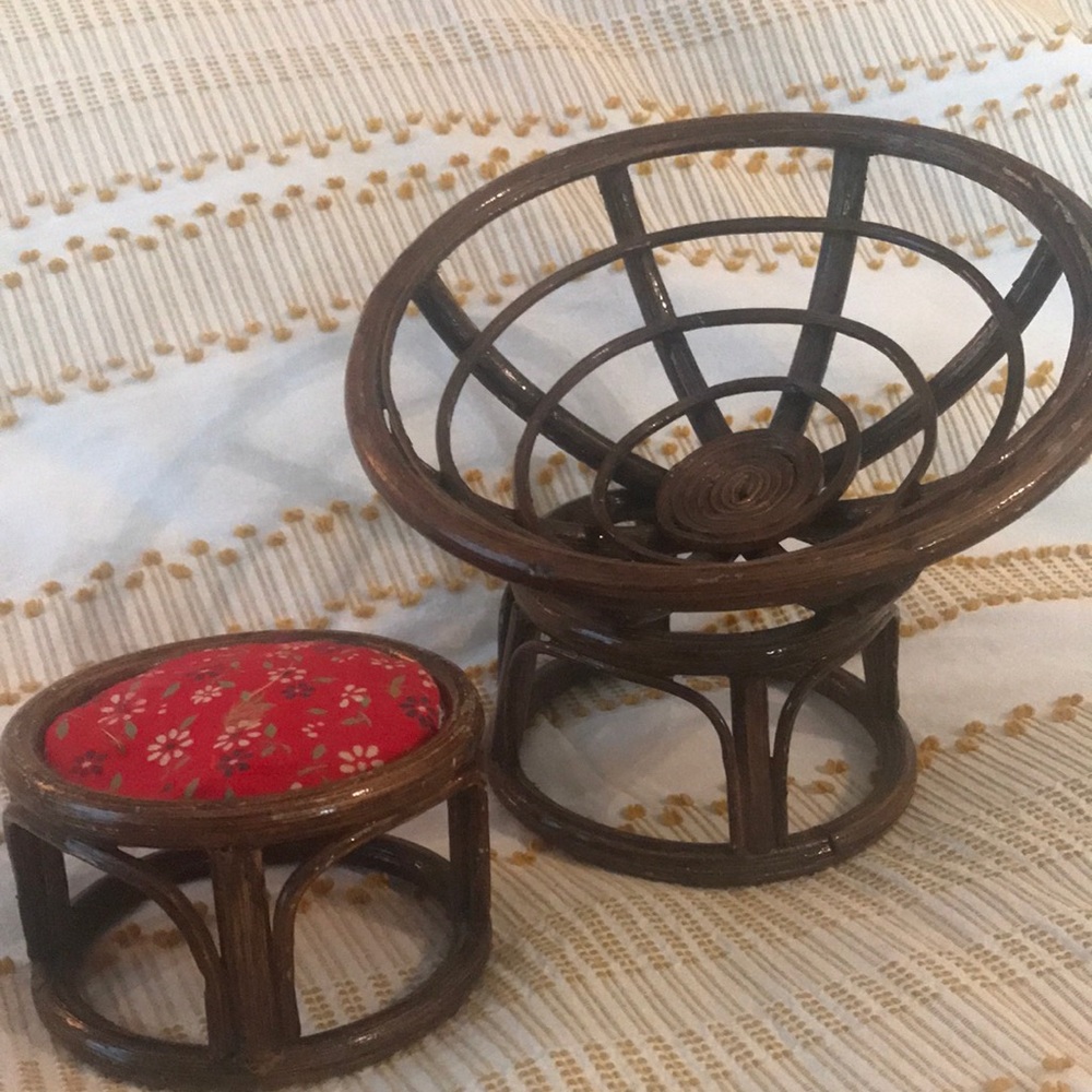 Boho Bamboo doll-size papasan chair and ottoman
